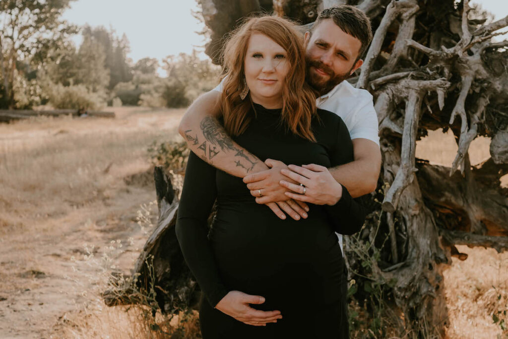 husband and wife during sunset photoshoot in Salem, Oregon