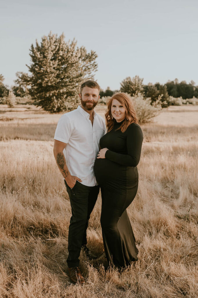 Husband and wife during Oregon maternity session