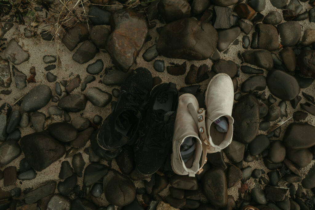 Shoes on rocks near Cannon Beach, Oregon
