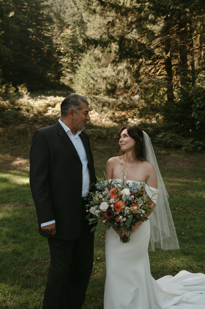 first look with father at oregon wedding