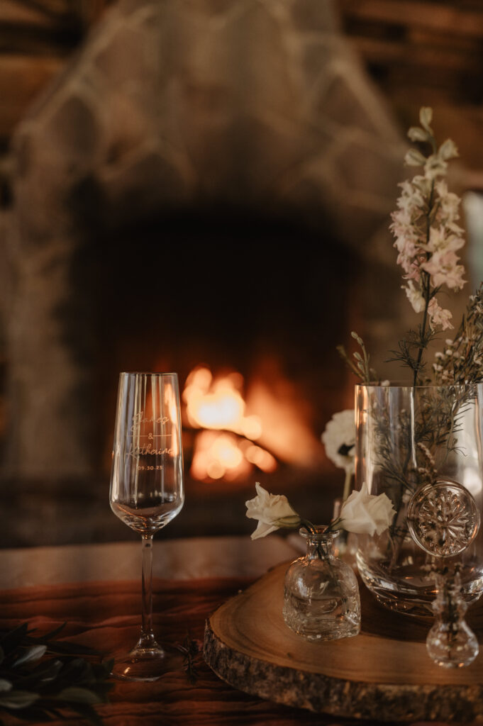 custom champagne flute at oregon wedding