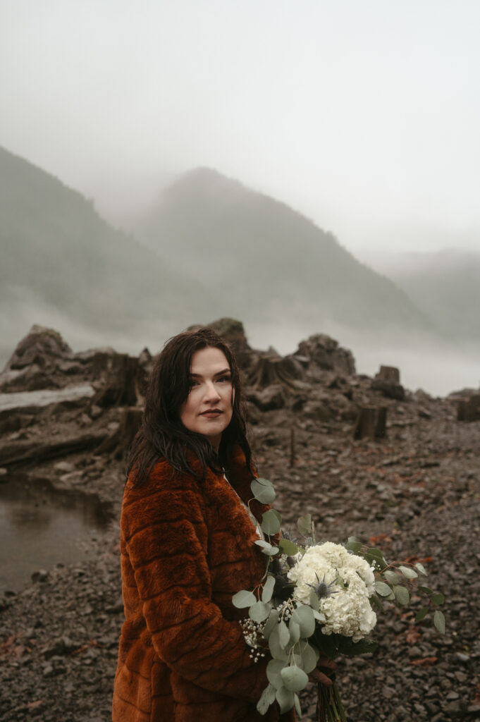 Bride during olympic national park elopement