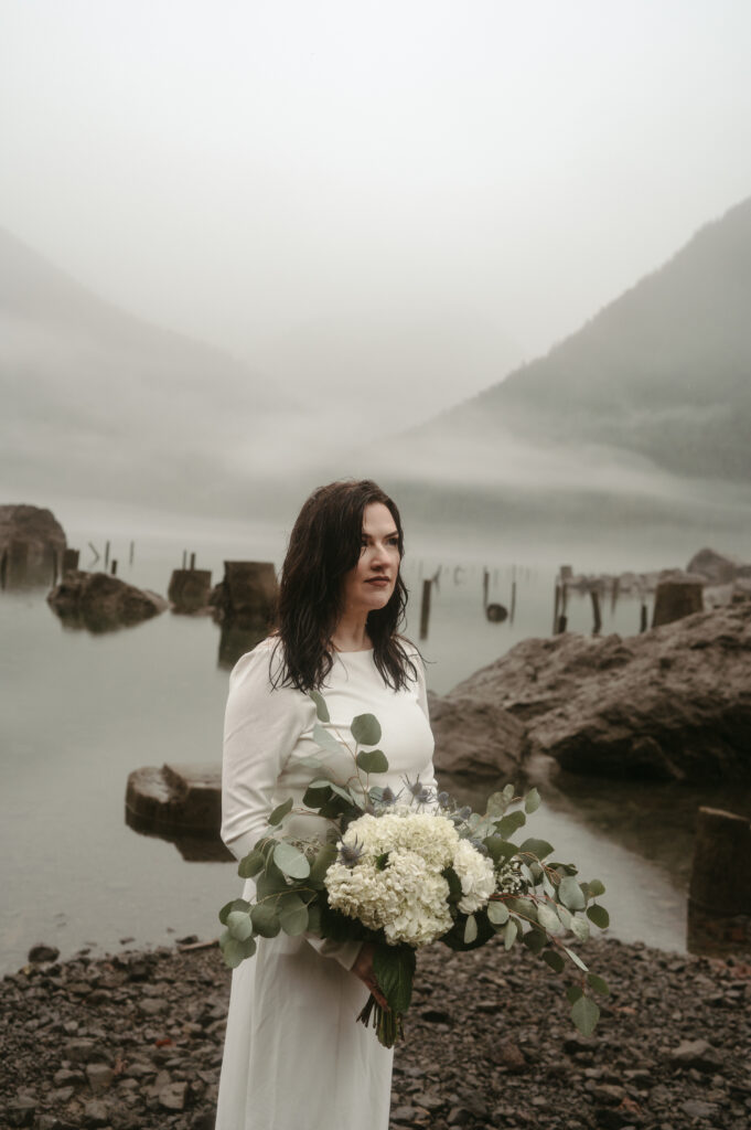 Bride during olympic national park elopement