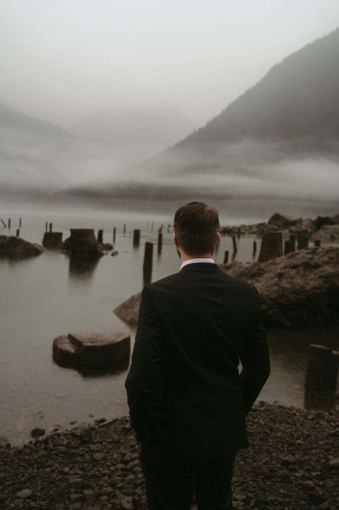 Groom during olympic national park elopement