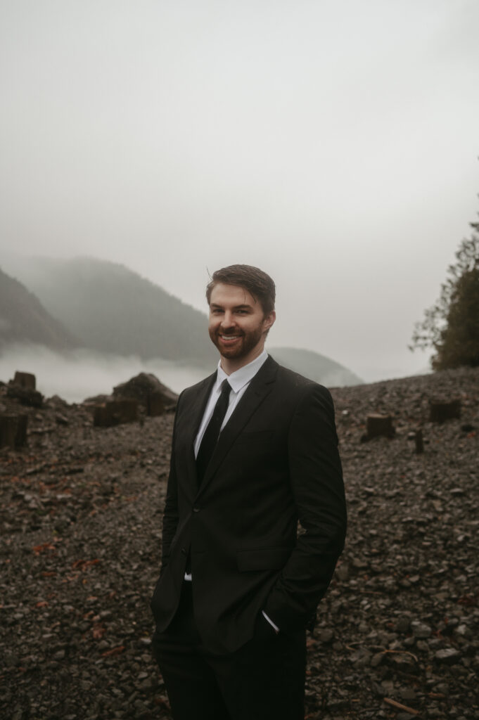 Groom during olympic national park elopement