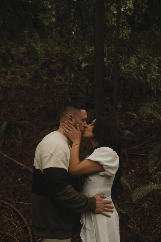 couple kissing during their Portland engagement photos