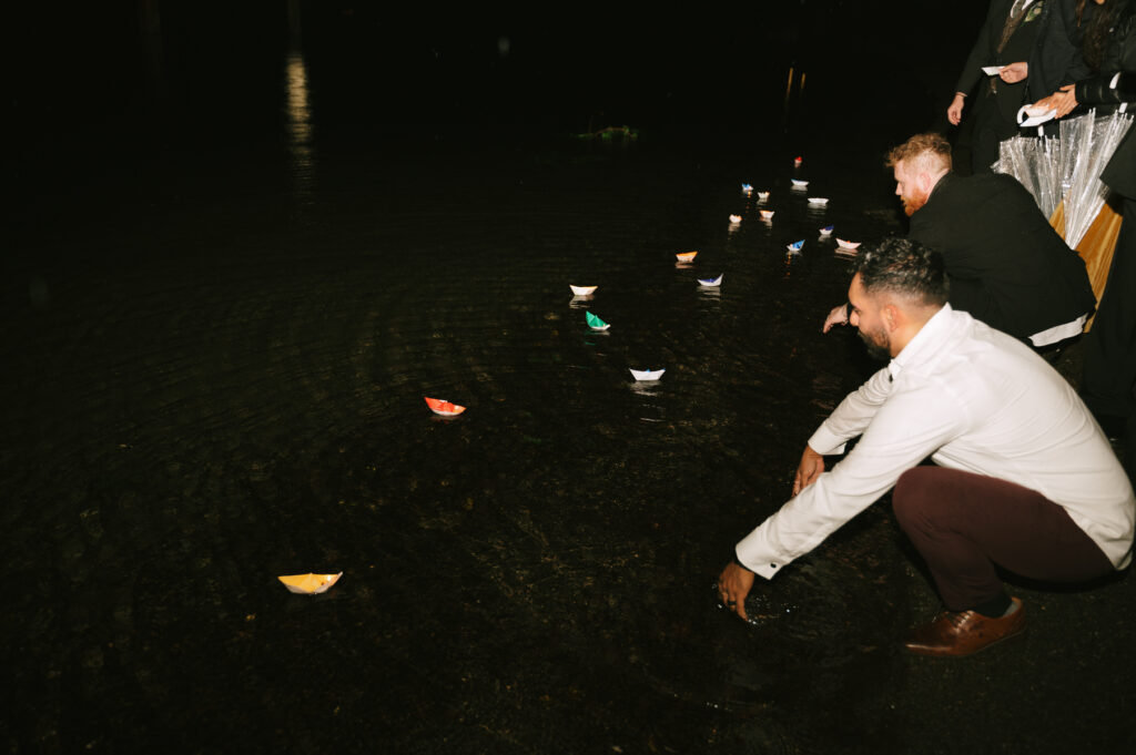 paper boat send off at olympic national park wedding